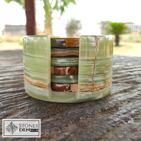 multi green onyx tea coaster